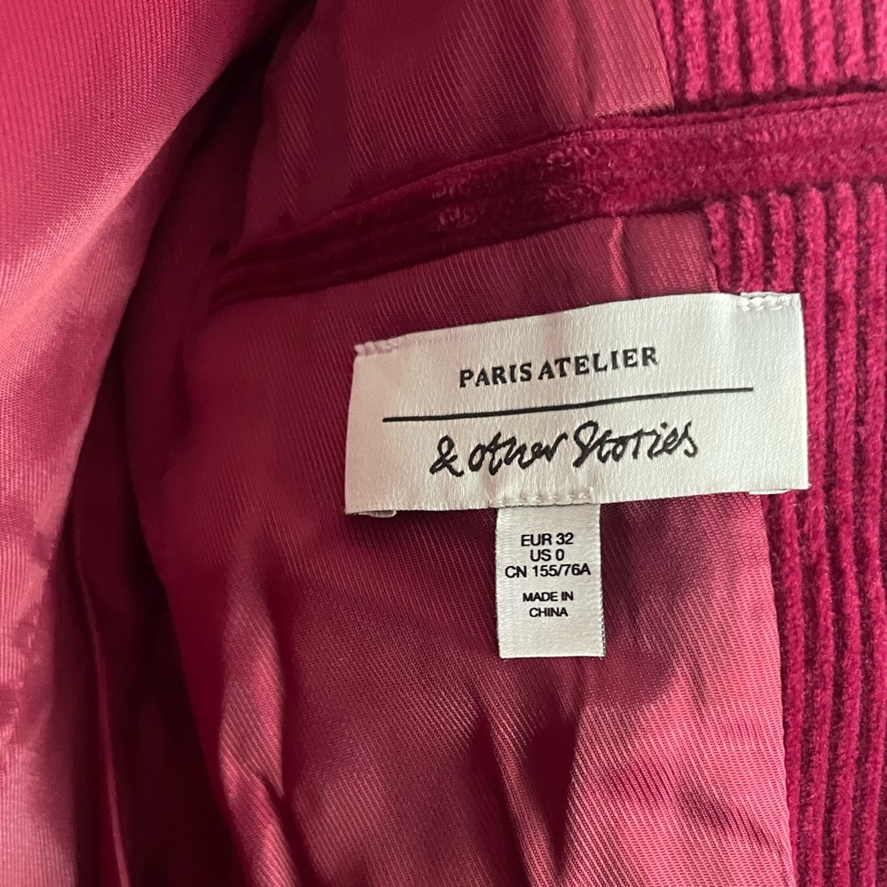 & Other Stories Burgundy Berry Corduroy Double Breasted Blazer - Picture 4 of 9